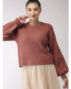Brown Solid Pullover Sweater