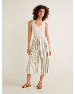 White & Beige Regular Fit Striped Culottes