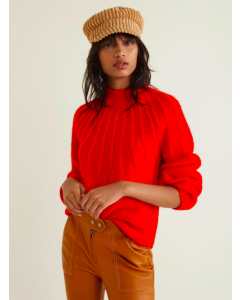 Women Red Cable Knit Pullover