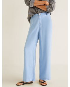 Blue Regular Fit Solid Chambray Parallel Trousers