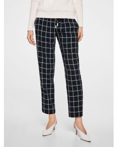 Navy Blue Regular Fit Checked Trousers