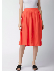 Orange Pleated A-Line Skirt