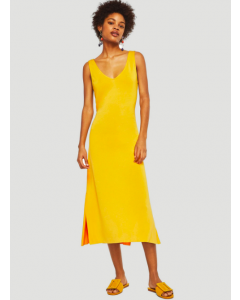 Women Yellow Solid Midi A-Line Dress