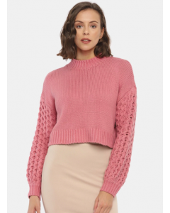 Pink Solid Round Neck Pullover 