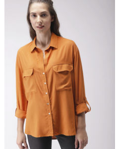 Women Orange Solid Casual Shirt