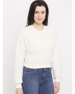 Women White Solid Round Neck Sweater