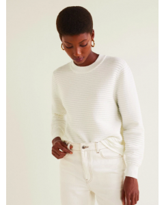 Women White Ribbed Pullover