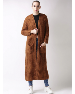 Brown Longline Open-Front Sweater