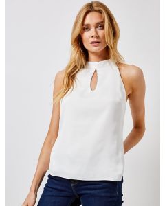 Women White Solid High Neck Top