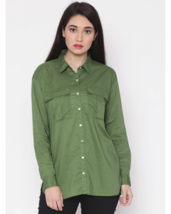 Women Green Regular Fit Solid Casual Shirt