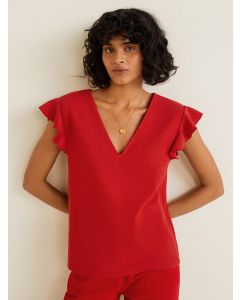 Red Solid Top V Neck Sleeveless Top