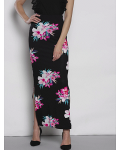 Women Black & Pink Floral Maxi Skirt