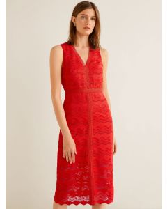 Women Red Self Design Sheath V Neck Dress