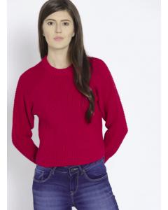 Women Red Solid High Neck Premium Pullover