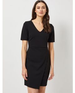 Women Black Solid Wrap Polyester Dress