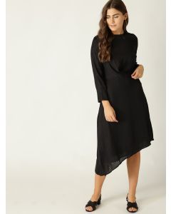 Women Black Printed Midi A-Line Dress