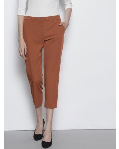 Brown Tailored Regular Fit Solid Cropped Trousers