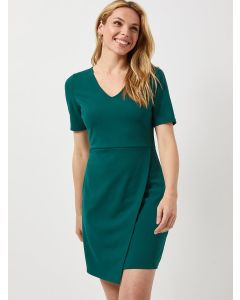 Women Solid Green Wrap V Neck Mini Dress