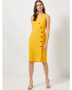 Yellow Solid Wrap Dress - V Neck Shirt Styled