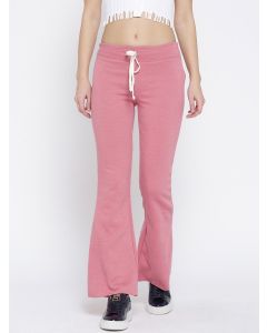 Pink Regular Fit Solid Bootcut Trousers