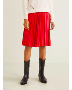 Red Solid Accordion Pleats A-Line Skirt