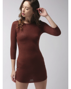 Brown Solid Bodycon Dress