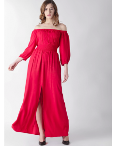 Women Red Off Shoulder Maxi Dress