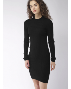 Women Black Self-Striped Sweater Dress