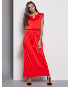 Orange Solid Maxi  Extended Short Sleeve Dress