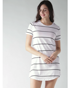 Women White & Black Striped T-shirt Dress