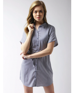Women Blue & White Striped Shirt Dress