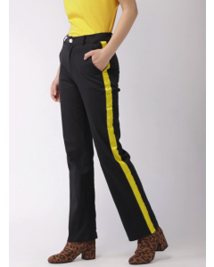 Black & Yellow Regular Fit Solid Formal Trousers