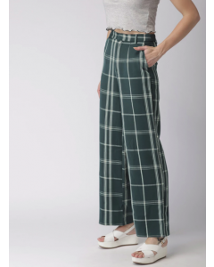 Green & Beige Flared Checked Parallel Trousers