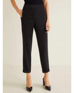 Black Regular Fit Solid Cropped Trousers
