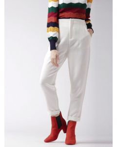 White Solid Regular Trousers