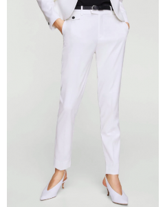 Trendy White Cotton Cropped Formal Trousers